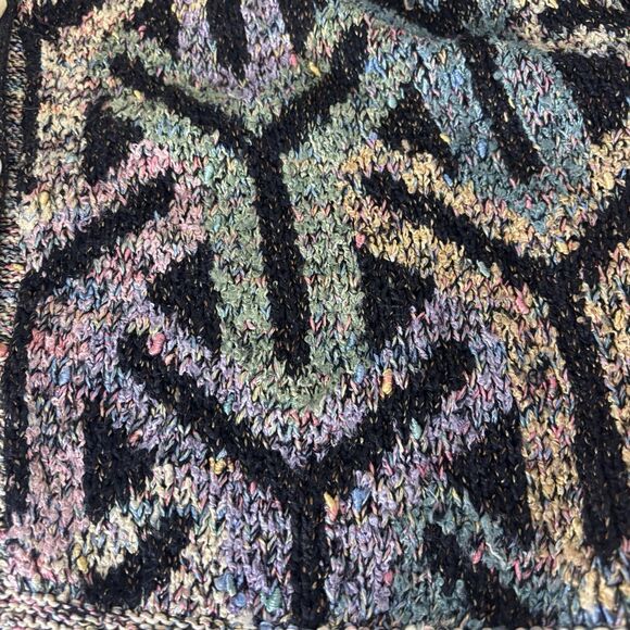 Vtg 90s Y2K South Cotton Womens L Hand Knitted Cardigan Sweater Heavy Y Pattern - Picture 9 of 11